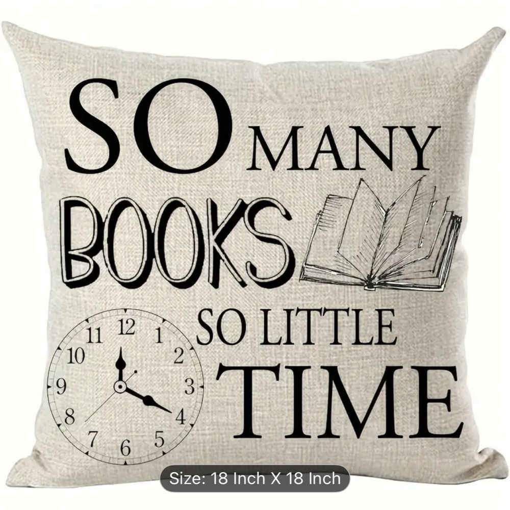 “So Many Books, So Little Time” 18x18 Throw Pillow Cover – Book Lover Home Decor